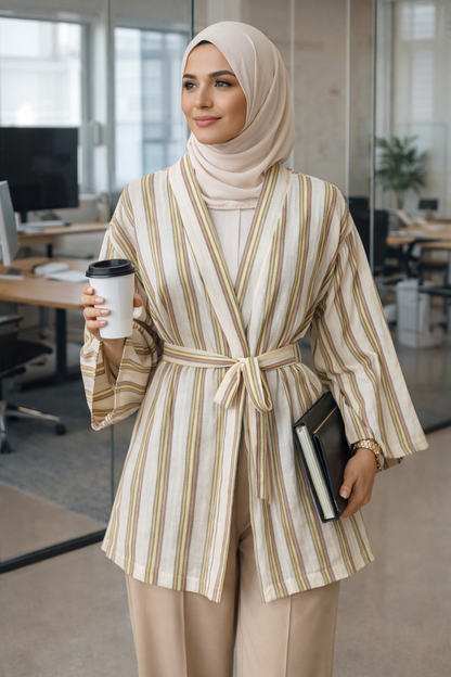 كيمونو منسوج يدويًا - أخضر وأحمر