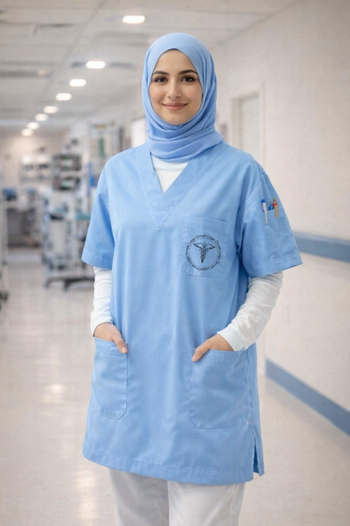 Kadın Scrubs Üst Forma Seti 5’li Paket | 4 Cepli Medikal Üst | Rahat ve Dayanıklı