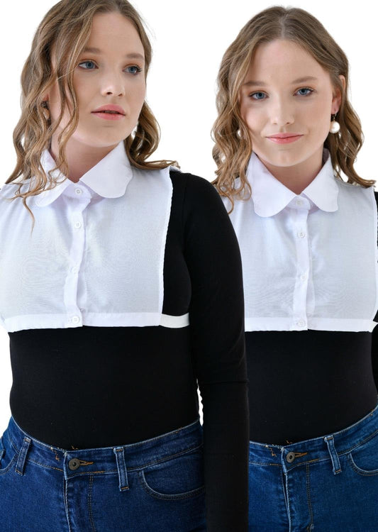 MIRACH Curve Büyük Beden 2'li Paket 2 Adet Beyaz Papatya Model Gömlek Yaka Seti