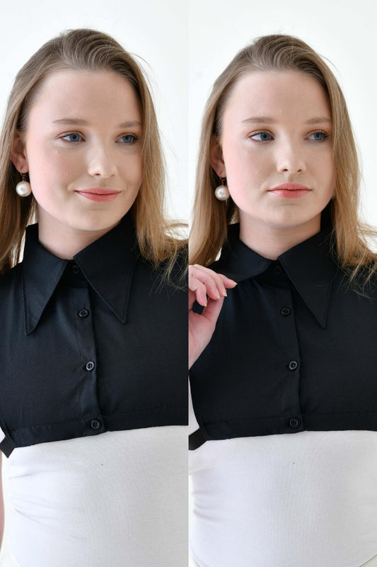 MIRACH Curve Büyük Beden 2'li Paket 2 Adet Siyah Sivri Gömlek Yaka Seti
