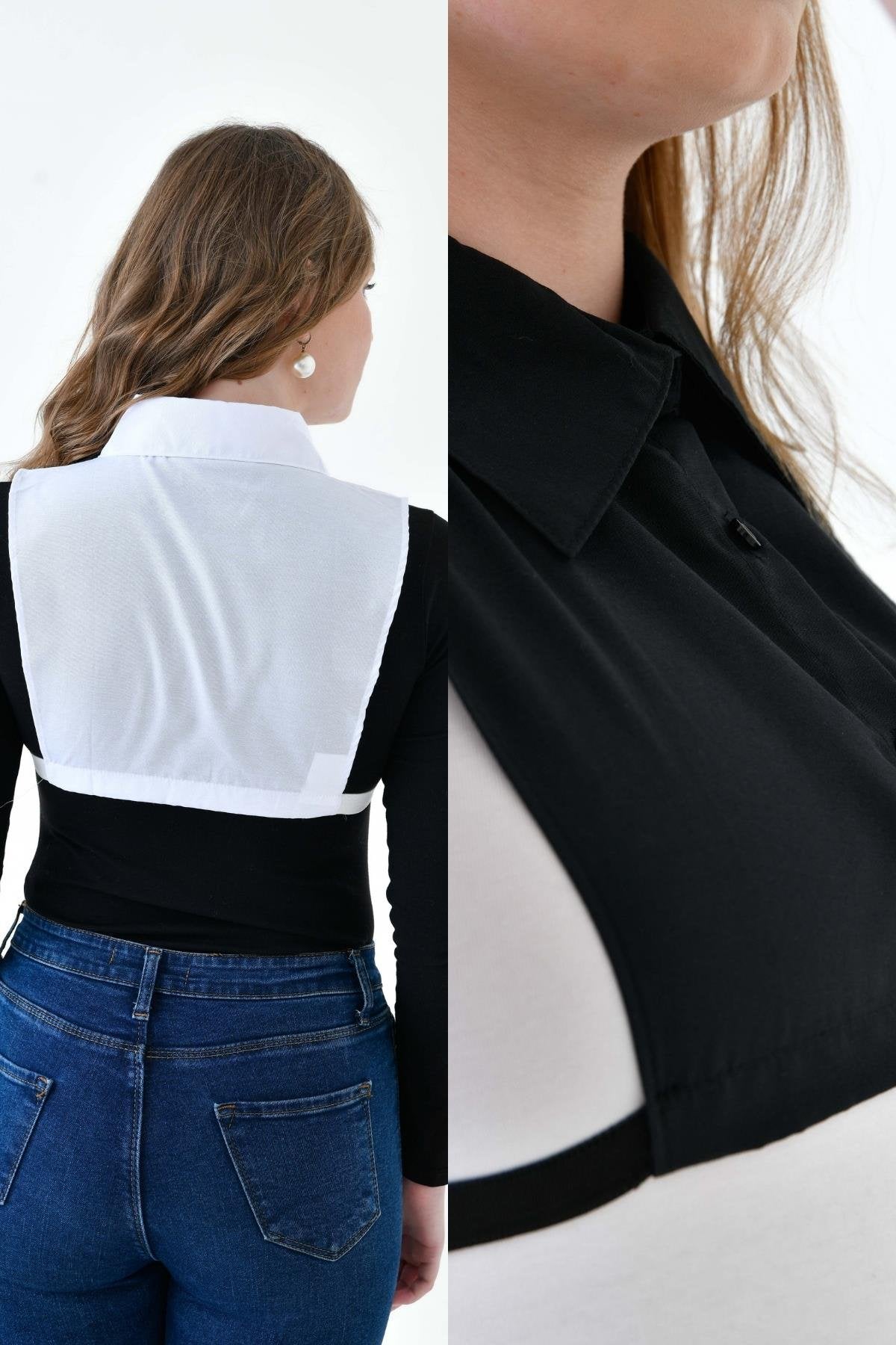 MIRACH Curve Büyük Beden 2'li Paket Gömlek Yaka Seti - Siyah ve Beyaz