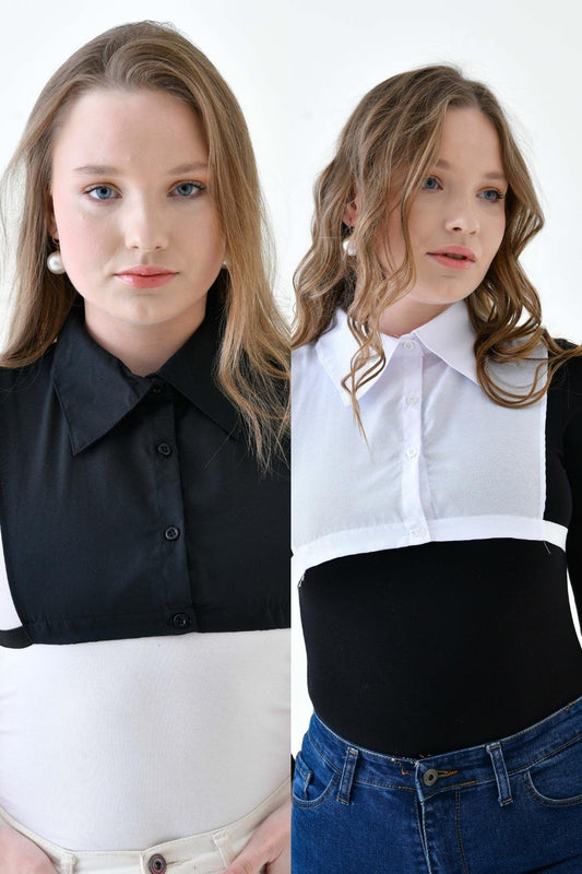 MIRACH Curve Büyük Beden 2'li Paket Gömlek Yaka Seti - Siyah ve Beyaz