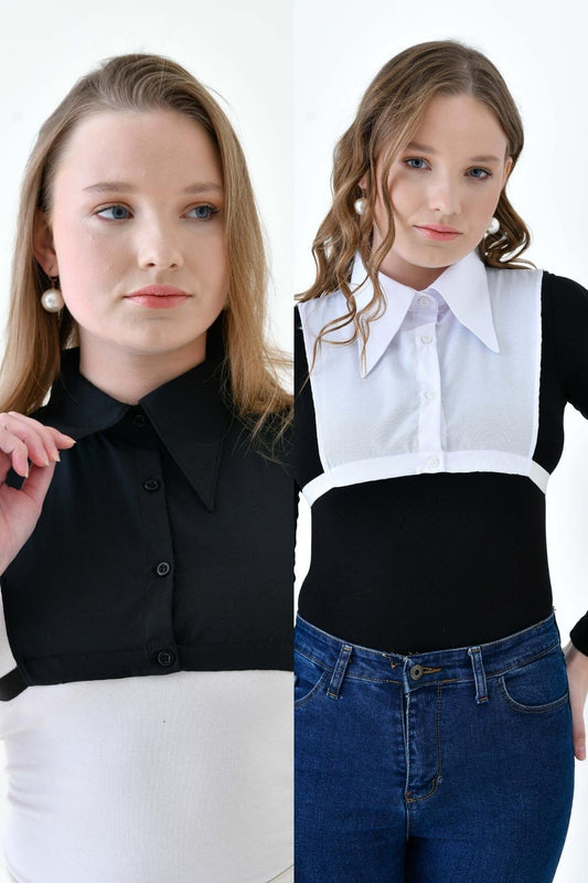 MIRACH Curve Büyük Beden 2'li Paket Sivri Gömlek Yaka Seti - Siyah ve Beyaz
