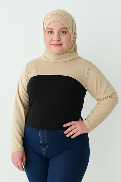 MIRACH Curve Büyük Beden Dik Yaka Boyunluklu Kolluk - Bej