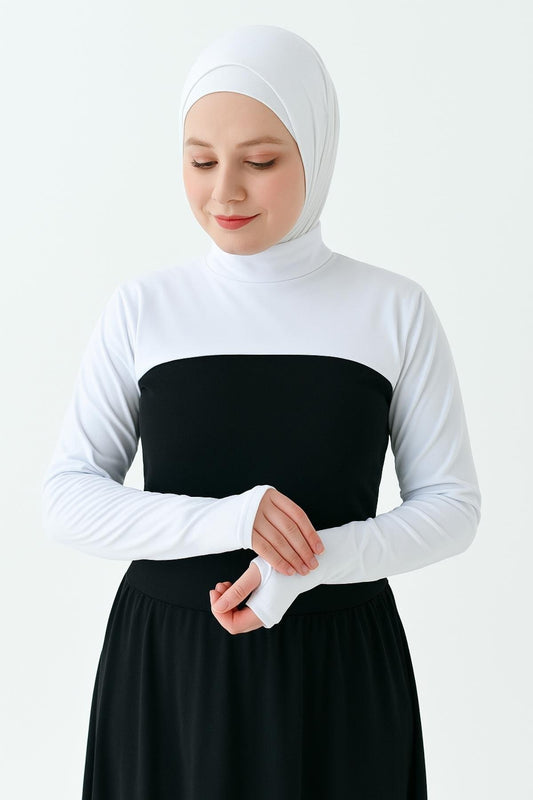 MIRACH Curve Büyük Beden Dik Yaka Parmaklı Boyunluklu Kolluk - Beyaz