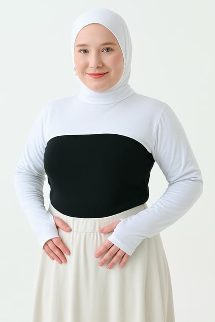 MIRACH Curve Büyük Beden Dik Yaka Parmaklı Boyunluklu Kolluk - Beyaz