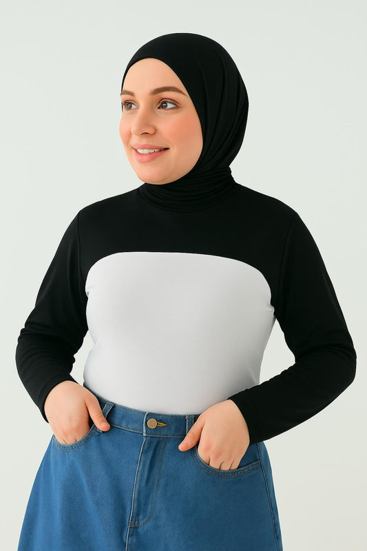 MIRACH Curve Büyük Beden Sıfır Yaka Boyunluklu Kolluk - Siyah