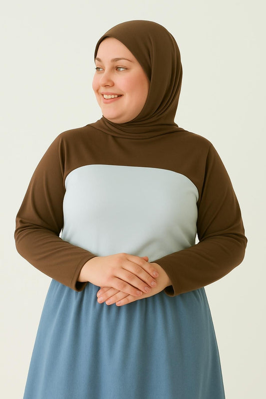 MIRACH Curve Büyük Beden Sıfır Yaka Boyunluklu Kolluk - Bitter
