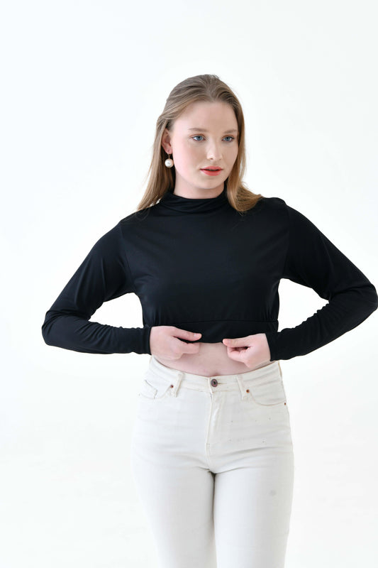MIRACH Curve Büyük Beden Uzun Kollu Crop Boyunluk - Siyah