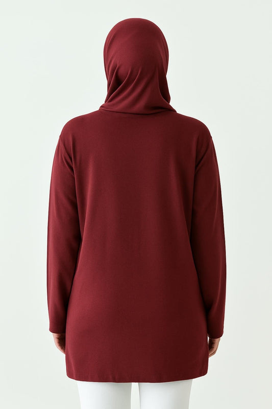 MIRACH Curve Büyük Beden Uzun Kollu Tunik (Bandana Hediyeli) - Bordo
