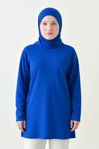 MIRACH Curve Büyük Beden Uzun Kollu Tunik (Bandana Hediyeli) - Saks