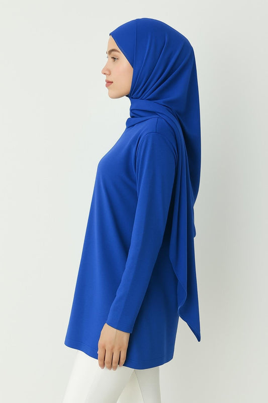 MIRACH Curve Büyük Beden Uzun Kollu Tunik (Bandana Hediyeli) - Saks