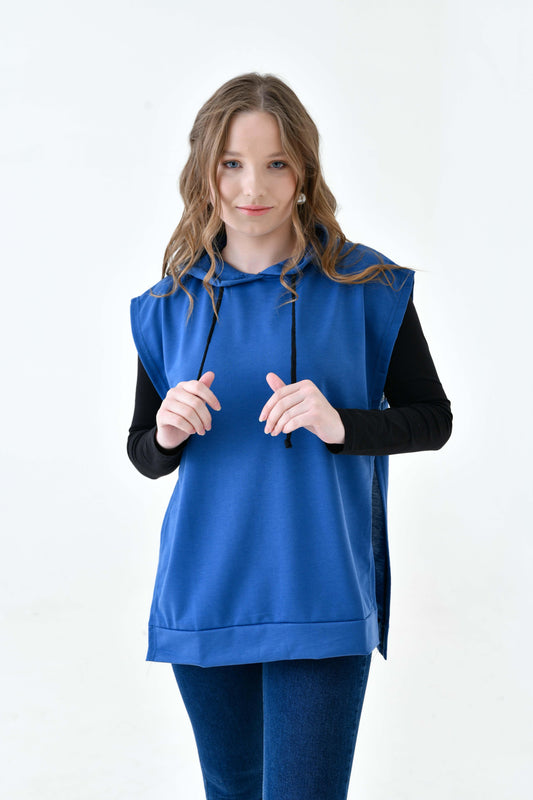 MIRACH Curve Büyük Beden Yanları Düğmeli Süveter Sweat - indigo