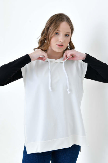 MIRACH Curve Büyük Beden Yanları Düğmeli Süveter Sweat - Ekru
