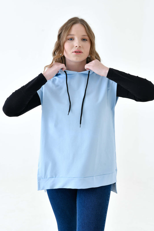 MIRACH Curve Büyük Beden Yanları Düğmeli Süveter Sweat - Bebe Mavi