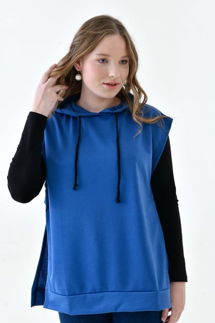 MIRACH Curve Büyük Beden Yanları Düğmeli Süveter Sweat - indigo