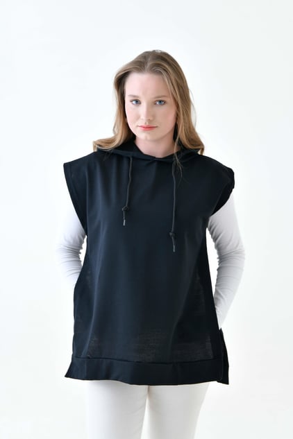MIRACH Curve Büyük Beden Yanları Düğmeli Süveter Sweat - Siyah
