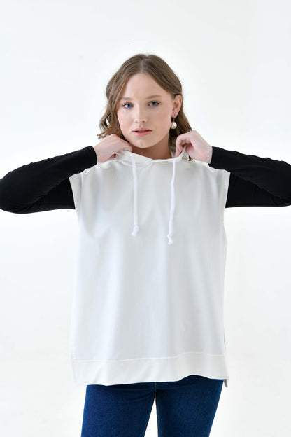 MIRACH Curve Büyük Beden Yanları Düğmeli Süveter Sweat - Ekru