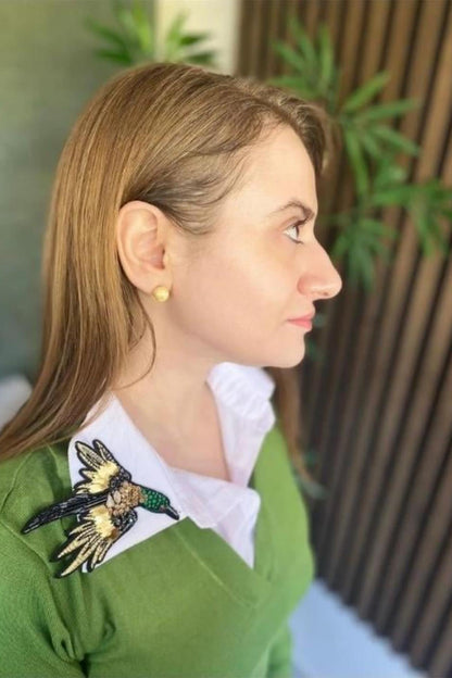 Papağan Nakış İşlemeli Gömlek Yaka - Beyaz