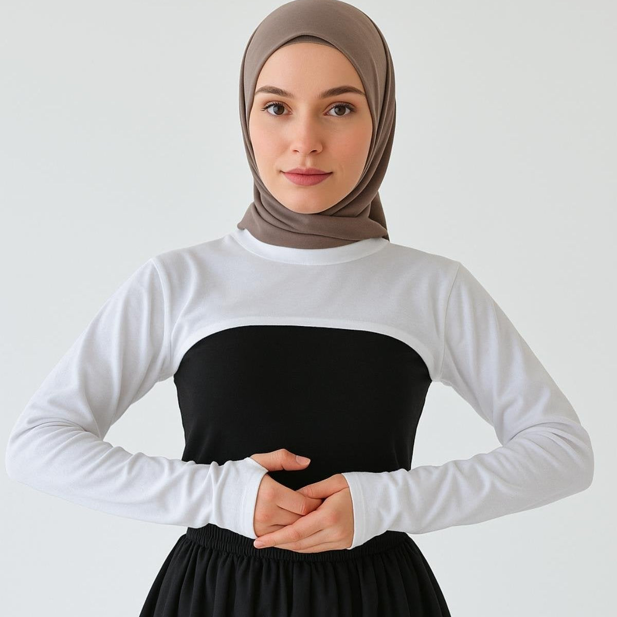 Penye kolluk ve boyunluklu tesettür kombin ürünü