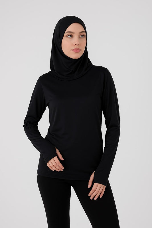 Parmaklı Bluz Uzun Kol - Siyah