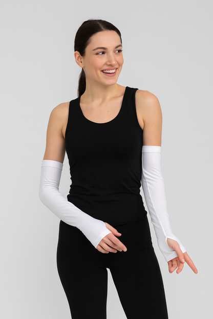 Finger Detail Elastic Arm Sleeves - White