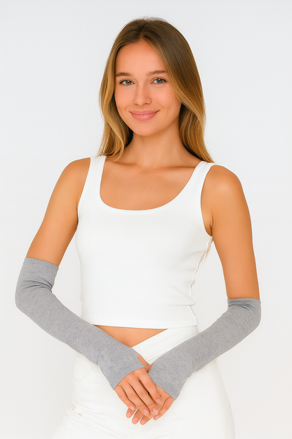 Finger Detail Elastic Arm Sleeves - Grey
