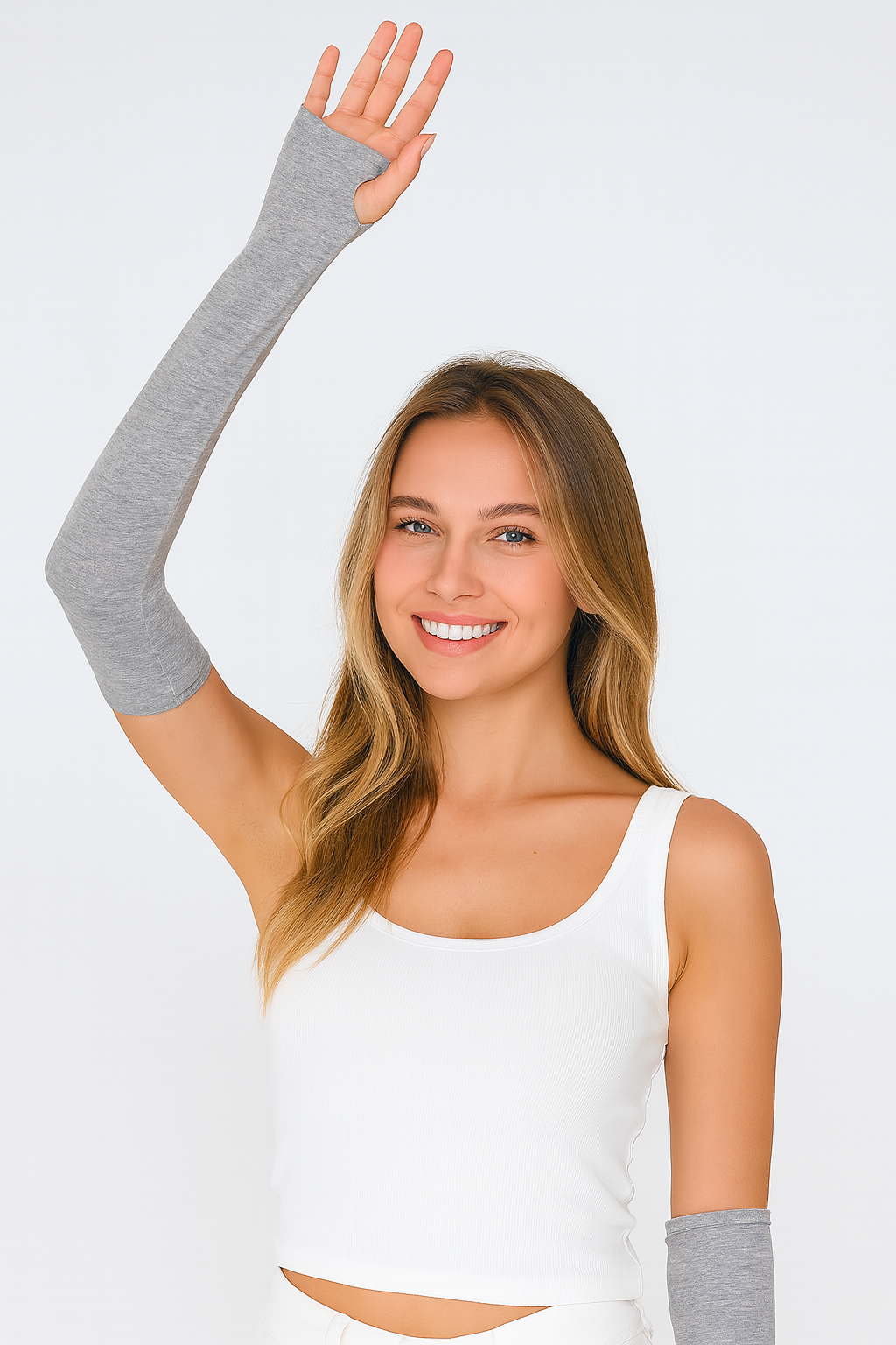 Finger Detail Elastic Arm Sleeves - Grey