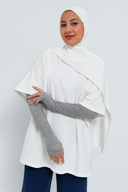Finger Detail Elastic Arm Sleeves - Grey