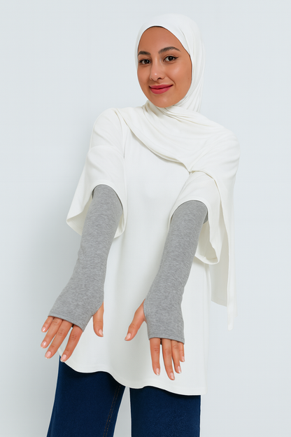 Finger Detail Elastic Arm Sleeves - Grey