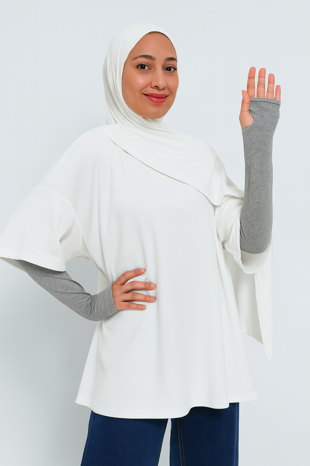 Finger Detail Elastic Arm Sleeves - Grey