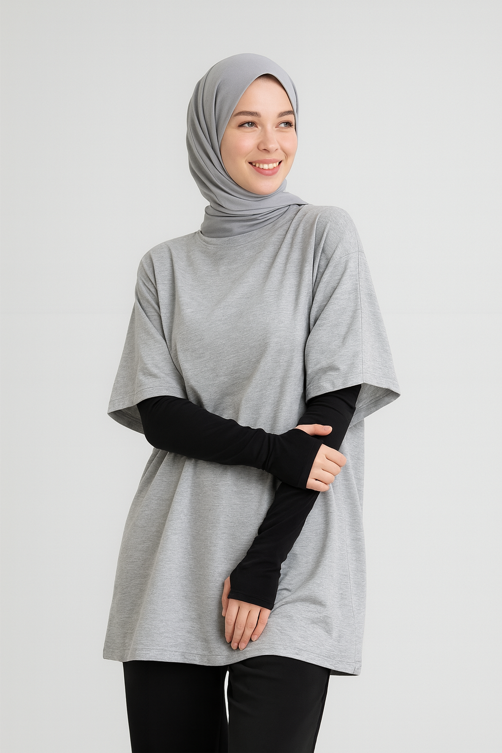 Finger Detail Elastic Arm Sleeves - Black