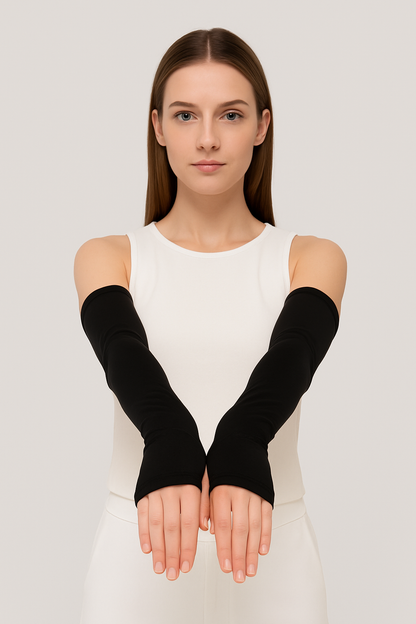 Finger Detail Elastic Arm Sleeves - Black