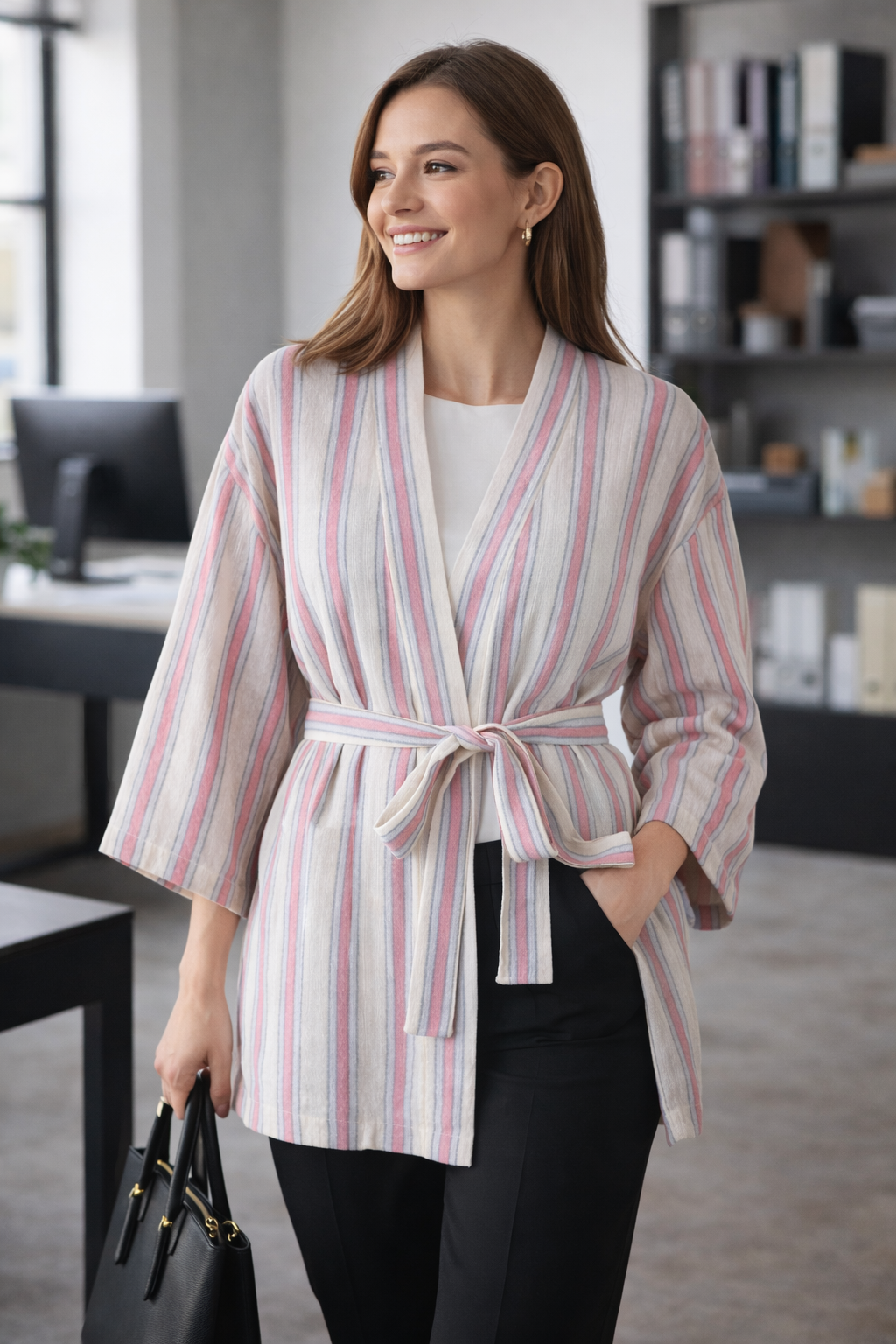 Handwoven Kimono - Pink and Blue