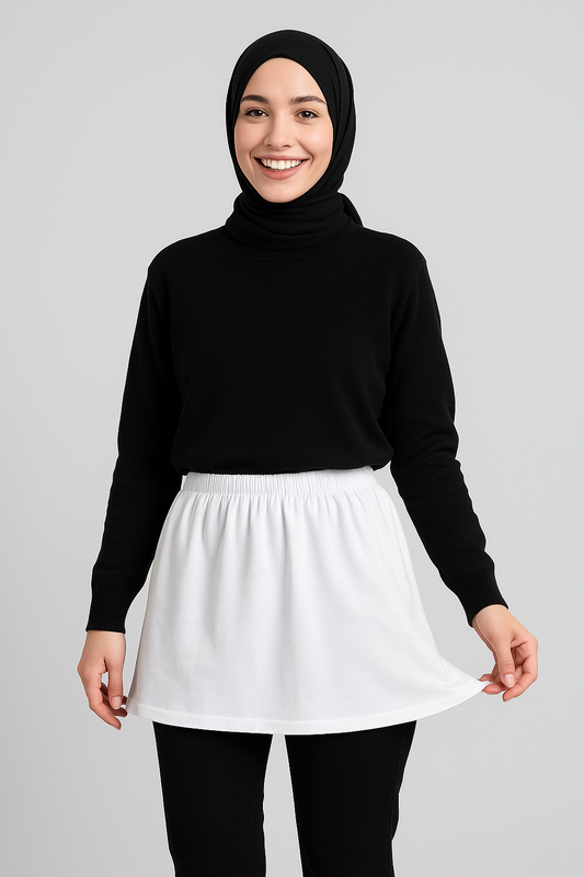 Yırtmaçlı İçlik Etek - Beyaz