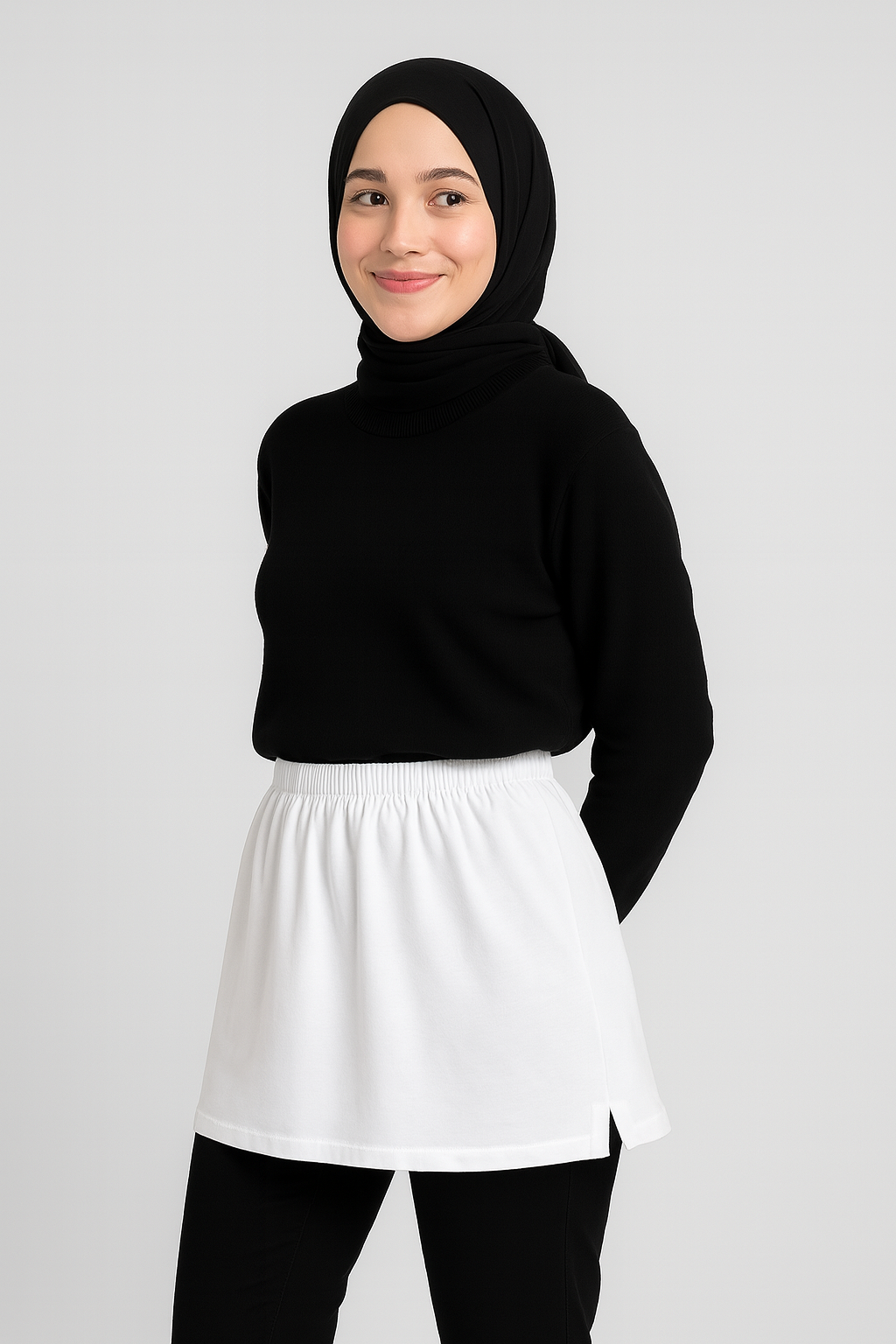 Yırtmaçlı İçlik Etek - Beyaz