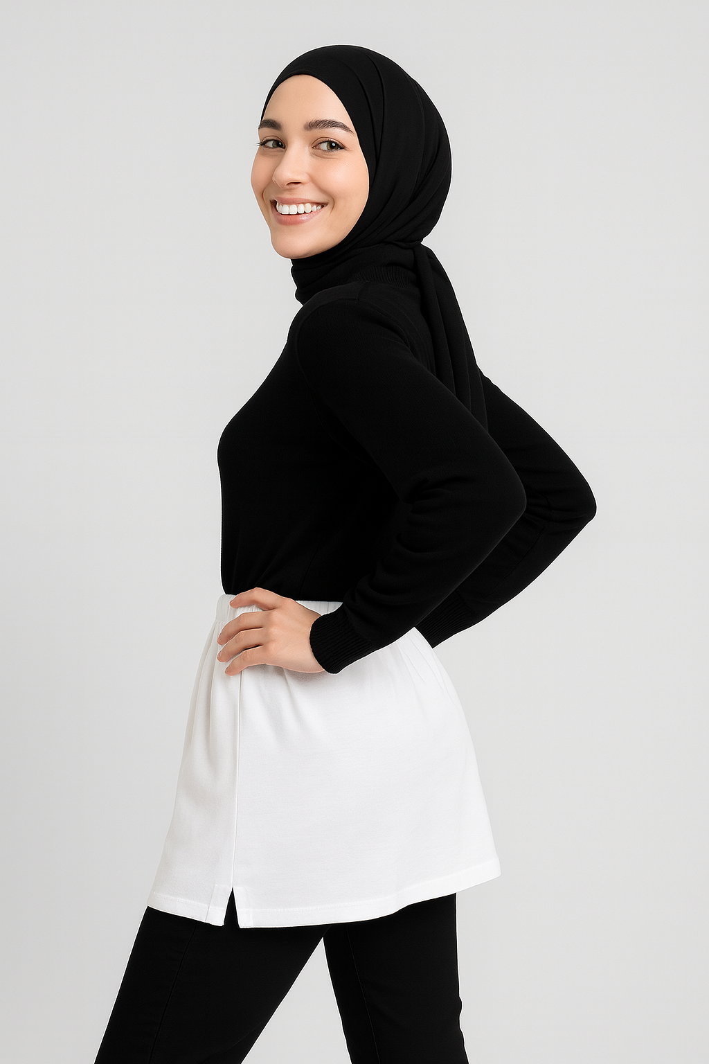 Yırtmaçlı İçlik Etek - Beyaz