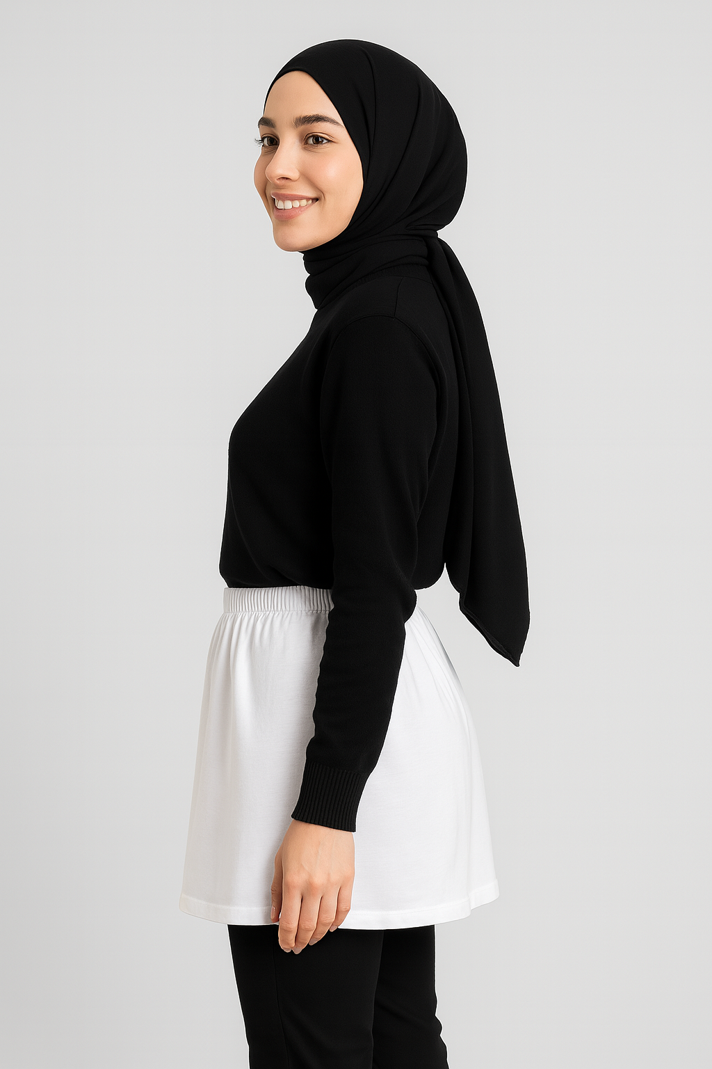 Yırtmaçlı İçlik Etek - Beyaz