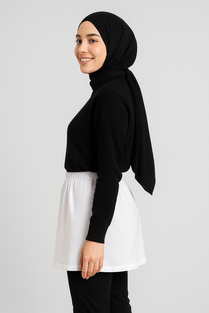 Yırtmaçlı İçlik Etek - Beyaz