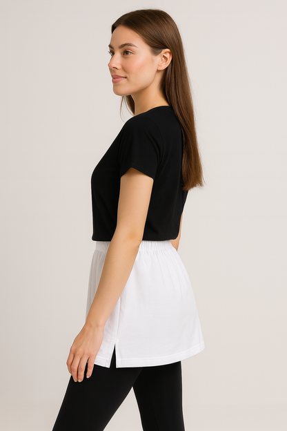 Yırtmaçlı İçlik Etek - Beyaz