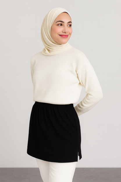 Yırtmaçlı İçlik Etek - Siyah