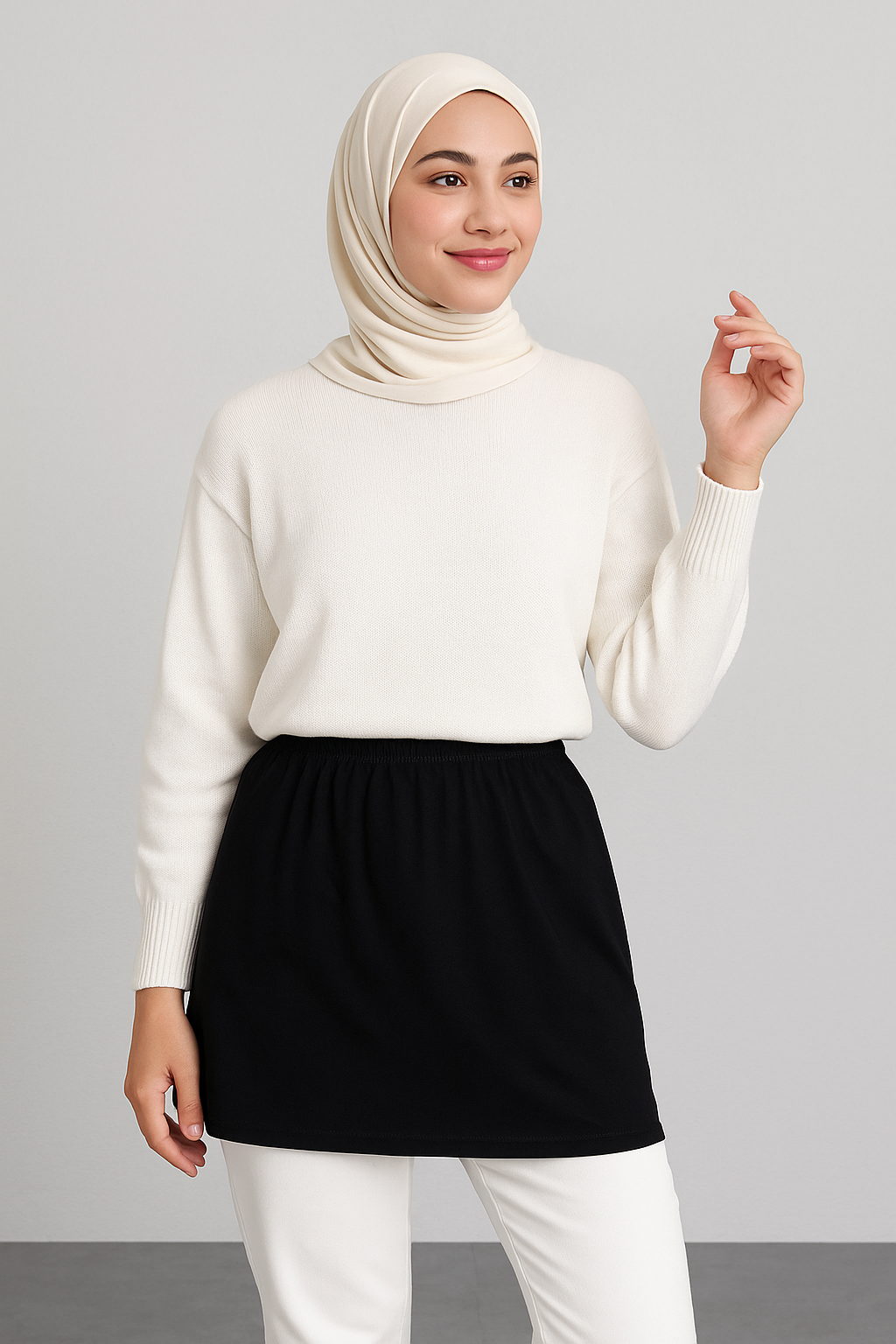 Yırtmaçlı İçlik Etek - Siyah