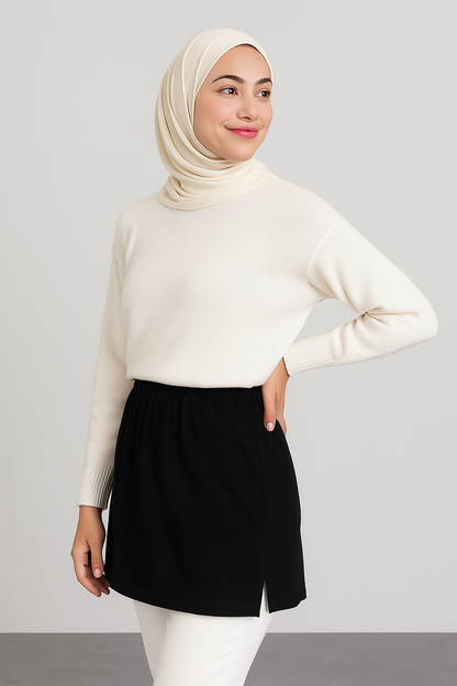 Yırtmaçlı İçlik Etek - Siyah