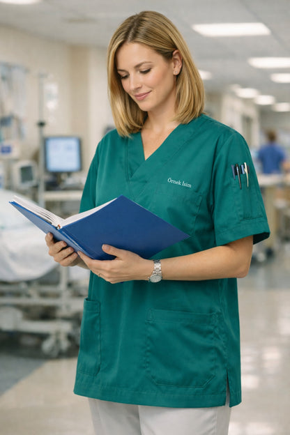 Personalized Scrubs Jersey with 4 Pockets and Custom Name - Petrol