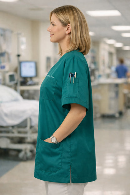 Personalized Scrubs Jersey with 4 Pockets and Custom Name - Petrol