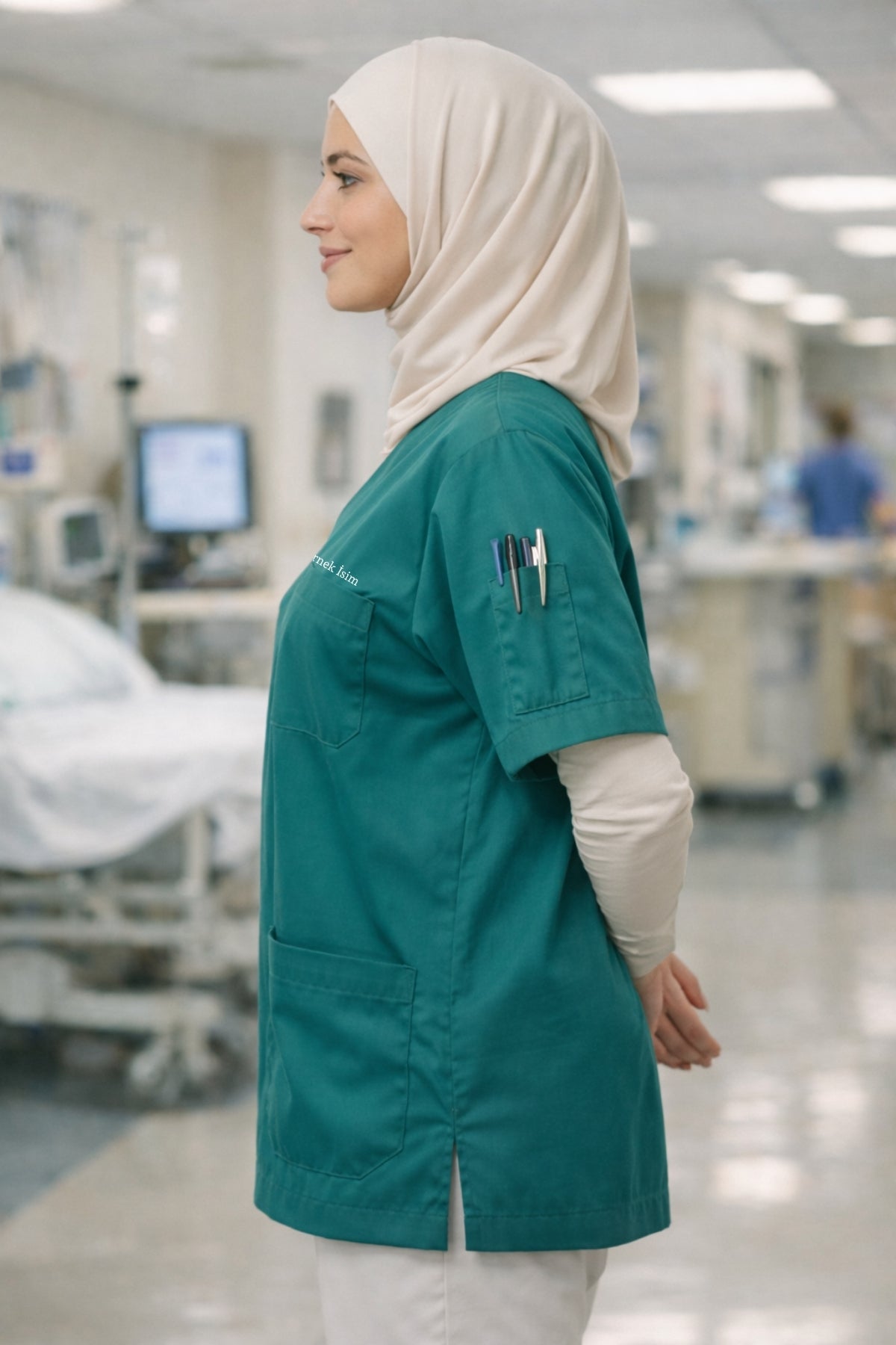 Personalized Scrubs Jersey with 4 Pockets and Custom Name - Petrol