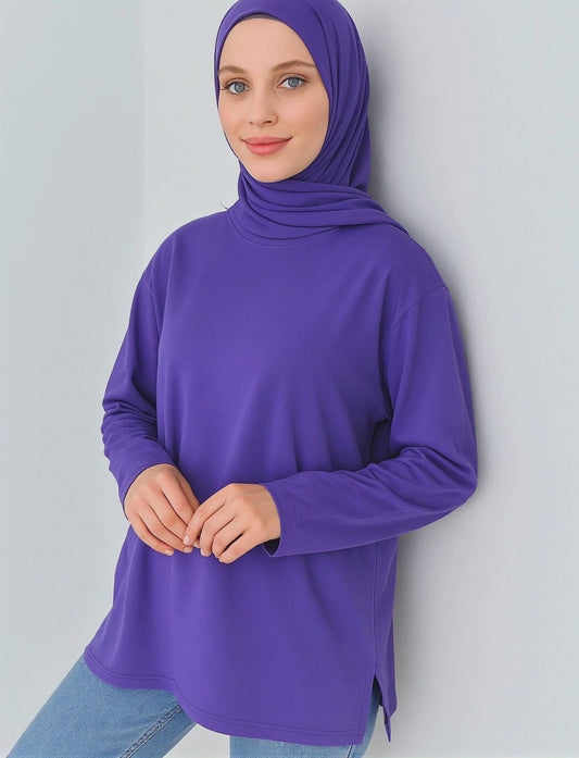 Uzun Kollu Tunik (Bandana Hediyeli) - Mor