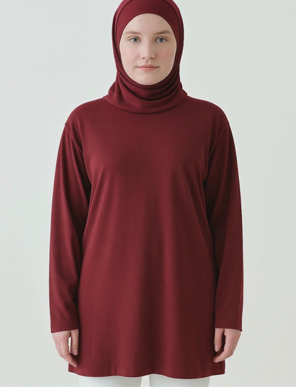 Uzun Kollu Tunik (Bandana Hediyeli) - Bordo