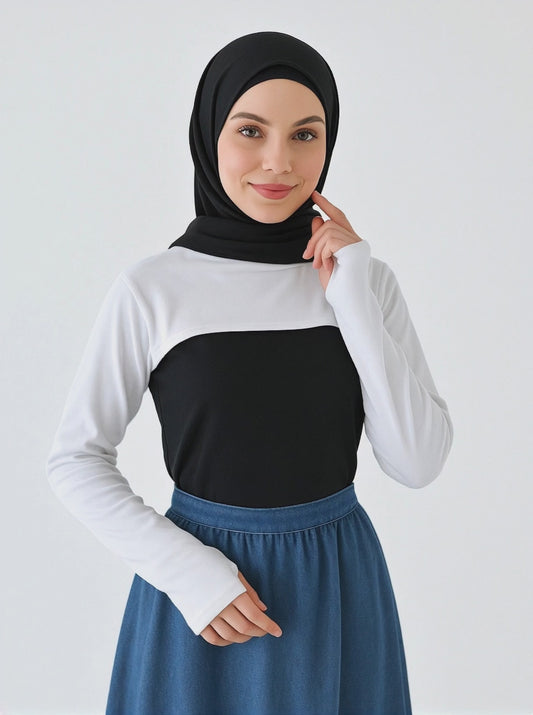 Sıfır Yaka Parmaklı Boyunluklu Kolluk - Beyaz