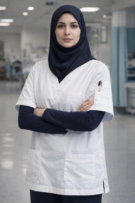 Tek Üst 4 Cepli Scrubs Forma - Beyaz